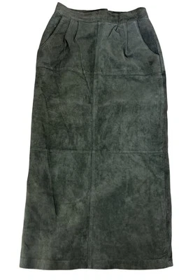 Falda Vintage Gamuza Midi Cuero Verde Talla 4 Retazos Boho Natural Artística Foto 1 de 4