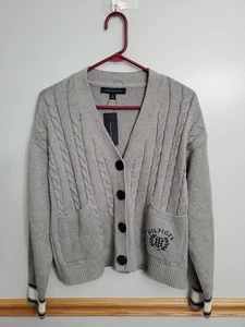 Tommy Hilfiger Womens Cardigan Button Up Gray Cotton Sweater New Size M - Picture 1 of 14