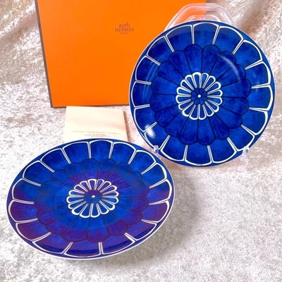 Hermes Paris Bleus d'ailleurs Bread & Butter Plate Set of 2 Tableware with Box - Image 1 of 4
