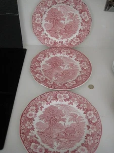 3 x VINTAGE ENOCH WEDGWOOD WOODLAND PORZELLAN GROSSE SPEISETELLER 11 Zoll ROT ROSA - Bild 1 von 12