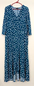 Lane Bryant Gr. 18/20 Faux Wickelkleid Slinky stretchig blau weiß gepunktet 3141 - Bild 1 von 7