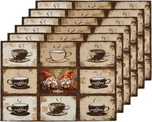 Manteles individuales café set 6 lavables lino 12x18 pulgo mesa antideslizante - Imagen 1 de 12