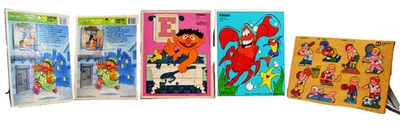 Sesame Street, Playskool & Small World Cardboard & Wooden Puzzles Vintage  T2522 - Image 1 of 4