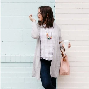 J.Jill Tall Cardigan vorne offen Staubtuch Taschen Strickpullover Leinenmischung beige M - Bild 1 von 5