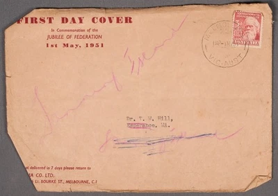 MayfairStamps Australia FDC 1951 Jubilee of Federation First Day Cover aau_83229 - Image 1 of 2