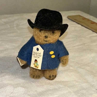 "Mini Eden Paddington Bear abrigo azul sombrero negro vintage 2,5"" flocado Hong Kong" Foto 1 de 4