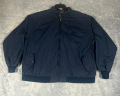 Izod VINTAGE Harrington Jacket Men's XXL Blue w/ Red Plaid Lining Full Zip EUC - Image 1 of 4