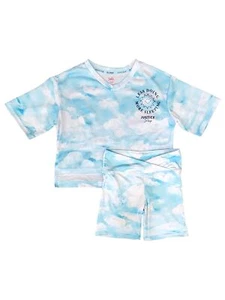 Justice Girls Blue & White Cloud Pajamas Shirt & Shorts Sleep Set Size 8 - Picture 1 of 2