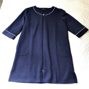 Miss Elaine Full Zip Robe Housecoat Women's XL Navy Blue 3/4 Sleeve Pockets - Picture 1 of 6