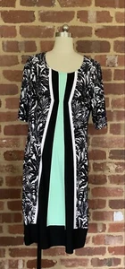 ROCKMANS LADIES SIZE M 12 BLACK WHITE GREEN PALM PRINT SHORT SLEEVE SHIFT DRESS - Picture 1 of 6