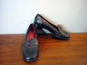 Tommy Hilfiger Womens BLACK Shoe Flat Leather Penny Loafer Comfort SZ 8 Slip on - Picture 1 of 5