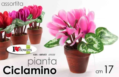 PIANTA CICLAMINO PIANTINA FINTA CON VASO FIORI FINTI ARTIFICIALE FIORE COL 17 CM - Immagine 1 di 4