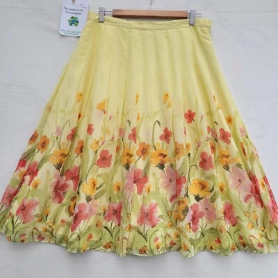 Coldwater Creek Midi Maxi Women's Size L Yellow Floral Lined Low Rise Ruffle - Image 1 of 4