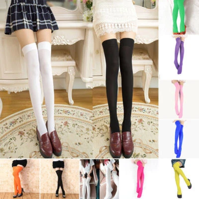 Solid Ladies Over Knee Thigh High Womens Slim Girls Long Socks School Stockings - Image 1 of 4