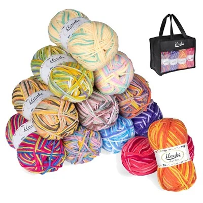 Handstrickgarn Acryl Mehrfarbig 12x50g Basteln Häkeln Stricken - Bild 1 von 4