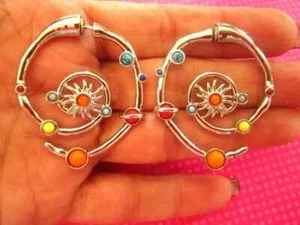 Planet galaxy ear jackets hoops - Picture 1 of 3