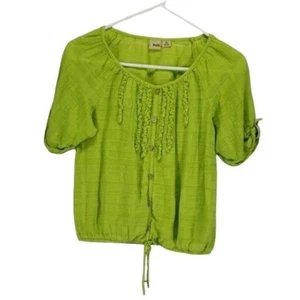 Mudd Girls Lime Green Peasant Short Sleeve Tie Front Shirt Size Large 14 - Picture 1 of 7