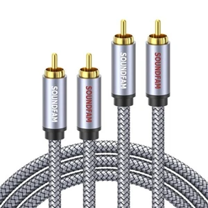 2 X RCA Cable 3M Phono Cable 24K Gold Plated Grey Male-To-Male For Home Theater - Imagen 1 de 3