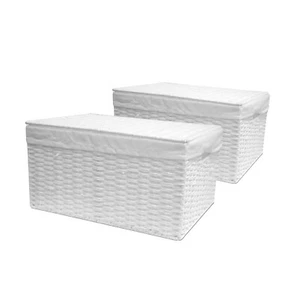 2 x Paper Rope Woven Storage Xmas Hamper Basket Box with White Cloth Lining - Picture 1 of 22
