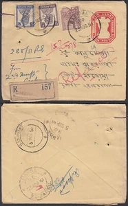 India 1951- Postal stationary on registered cover from Basirhat...(VG) MV-14118 - Picture 1 of 1