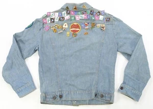 Rare VTG LEVI’S Custom Patches Pins 1994 Olympics Denim Jean Jacket 90s Youth S - Picture 1 of 13