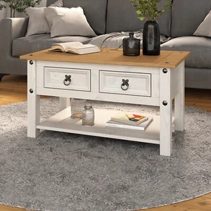 Corona White Coffee Table with 2 Drawers & Shelf Solid Mexican Pine Wood - Picture 1 of 6