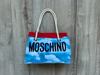 Womens Vintage Moschino 1990s Clouds Blue Bag Handbag Big Logo Rope Handles - Image 1 of 4