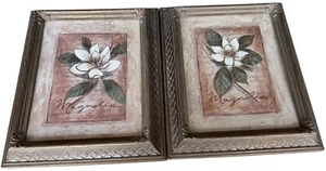 Juego de 2 magnolia estampado floral interiores de hogar enmarcado arte de pared decoración 10 x 12,5" - Imagen 1 de 10