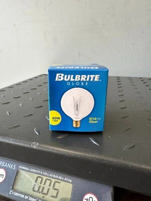NEW Bulbrite 60W G16½ Clear Globe Bulb 130V 60G16CL3 Candelabra E12 311060 - Image 1 of 2