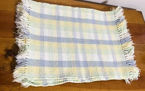 6 Heavyweight Tweed Woven Pastel Blue Yellow Green Farmhouse Placemats w Fringe - Picture 1 of 6