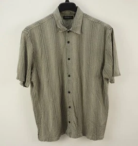 Jhane Barnes 100% Silk Men's XL Short Sleeve Tan Black Geometric Button Up Shirt - Picture 1 of 7