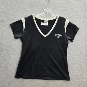 Oakland Raiders Women Top Large Black Shirt Logo Short Sleeve V Neck - Picture 1 of 10