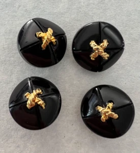4 Buttons lot vintage black with gold stitch unique rare 3/4" - Picture 1 of 12
