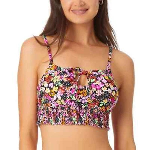California Waves Junior Printed Longline Bikini Top Swimsuit Black Multi Size M - Picture 1 of 3