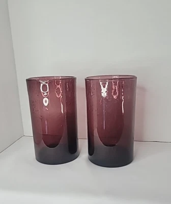 Juego de vasos de vidrio burbuja soplado a mano plano ciruela Tag Ltd poco común descontinuado 18 oz Foto 1 de 4