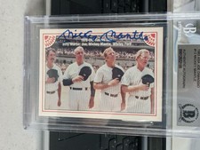 1983 ASA JOE DIMAGGIO #12 MICKEY MANTLE SIGNED CARD YANKEES HOF DEC BAS