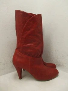 Jeffrey Campbell Ibiza Red Leather Pull On High Heel Half Calf Boot Women Size 9 - Picture 1 of 10