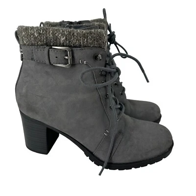 Botas Kim Rogers Tori Gris Forradas de Vellón Talla 7.5 Suela con Asas Puños Tacón Bloque Foto 1 de 4