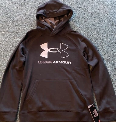 NWT Under Armour Boys YXL Black/Lt Gray/Camo BIG LOGO Hoodie Sweatshirt XL - Image 1 of 2