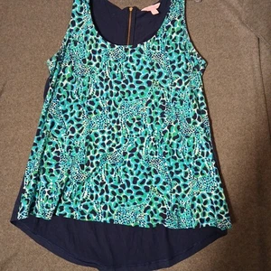 Lilly Pulitzer Top Blue And Green Sleeveless Tunic Size L  Cotton Blend - Picture 1 of 7