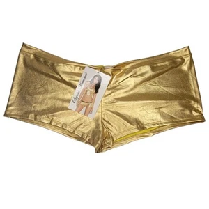 Gold Shorts Ruched Back Metallic Shiny Mini Low Rise Booty Dance 2684D Plus 1X - Picture 1 of 9