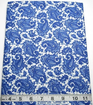 Vintage Blue/White Paisley 1.75yds Marcus Bros. Cotton Sew Quilt Craft Fabric - Image 1 of 3