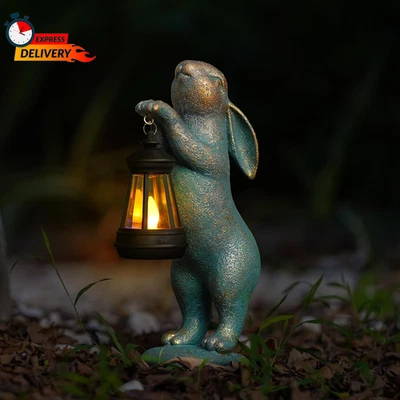 Estatuas de Jardín Conejo con Linterna Solar Exterior Conejito Estatuillas Decoraciones Foto 1 de 4