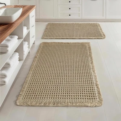 Juego de 2 alfombras de baño Waffle, alfombras de baño boho súper absorbentes, ducha antideslizante... Foto 1 de 4