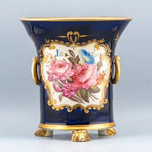 Antica pentola frigo porcellana cobalto dorato Chamberlain Worcester XIX secolo - Foto 1 di 13