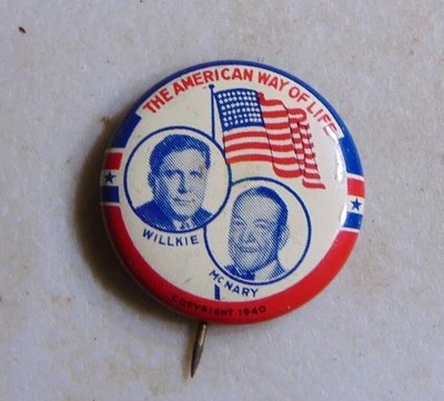 Wendell Willkie 1940 campaña pin botón político Foto 1 de 2
