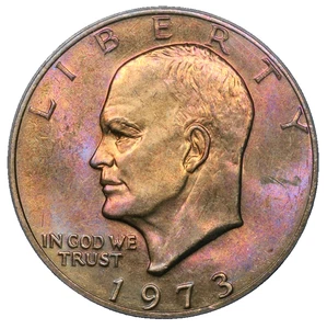1973 Eisenhower Dollar ANACS MS 65 Monster Toned Two Sided Toning Ike Coin - Picture 1 of 8