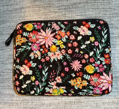 VERA BRADLEY Quilted LAPTOP BAG Tangerine Twist Black Floral Soft 11” x 14”-NWOT - Image 1 of 4