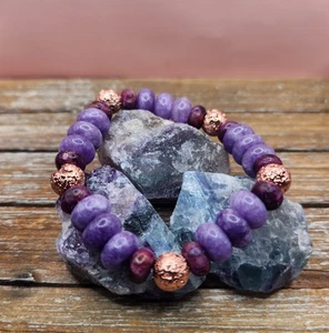 Charoite, Sugilite, and Lava Rock Beaded Bracelet - Picture 1 of 6