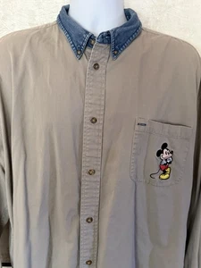 Vintage Disney Katalog Mickey Mouse khaki Denim bestickt Hemd Herren XL L/S - Bild 1 von 8